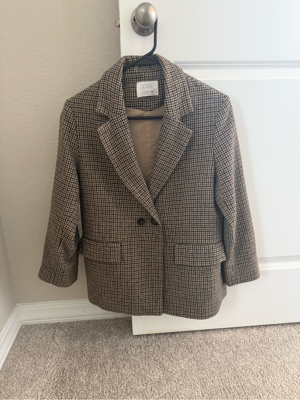 Girls Size 11-12 Zara Brown & Black Houndstooth Blazer Jacket